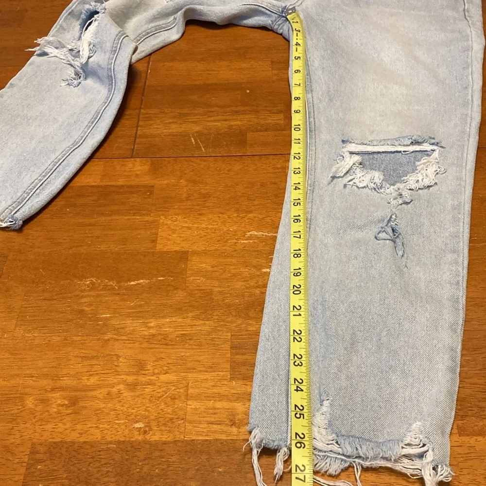 TNR Womens Size 27 Distressed Ripped High Rise Mom Jeans Blue Denim Frayed Hem - Picture 15 of 16